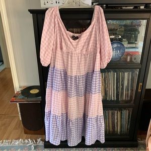 Eloquii off the shoulder gingham maxi dress
